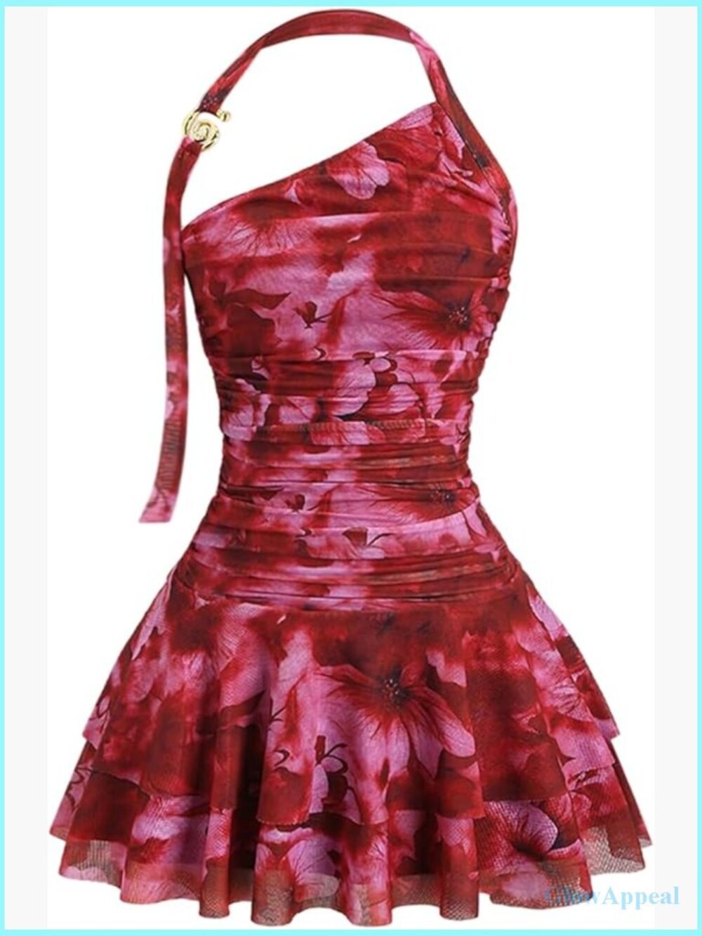 Floral Halter Neck Backless Flowy Mini Dress Ruffle Beach